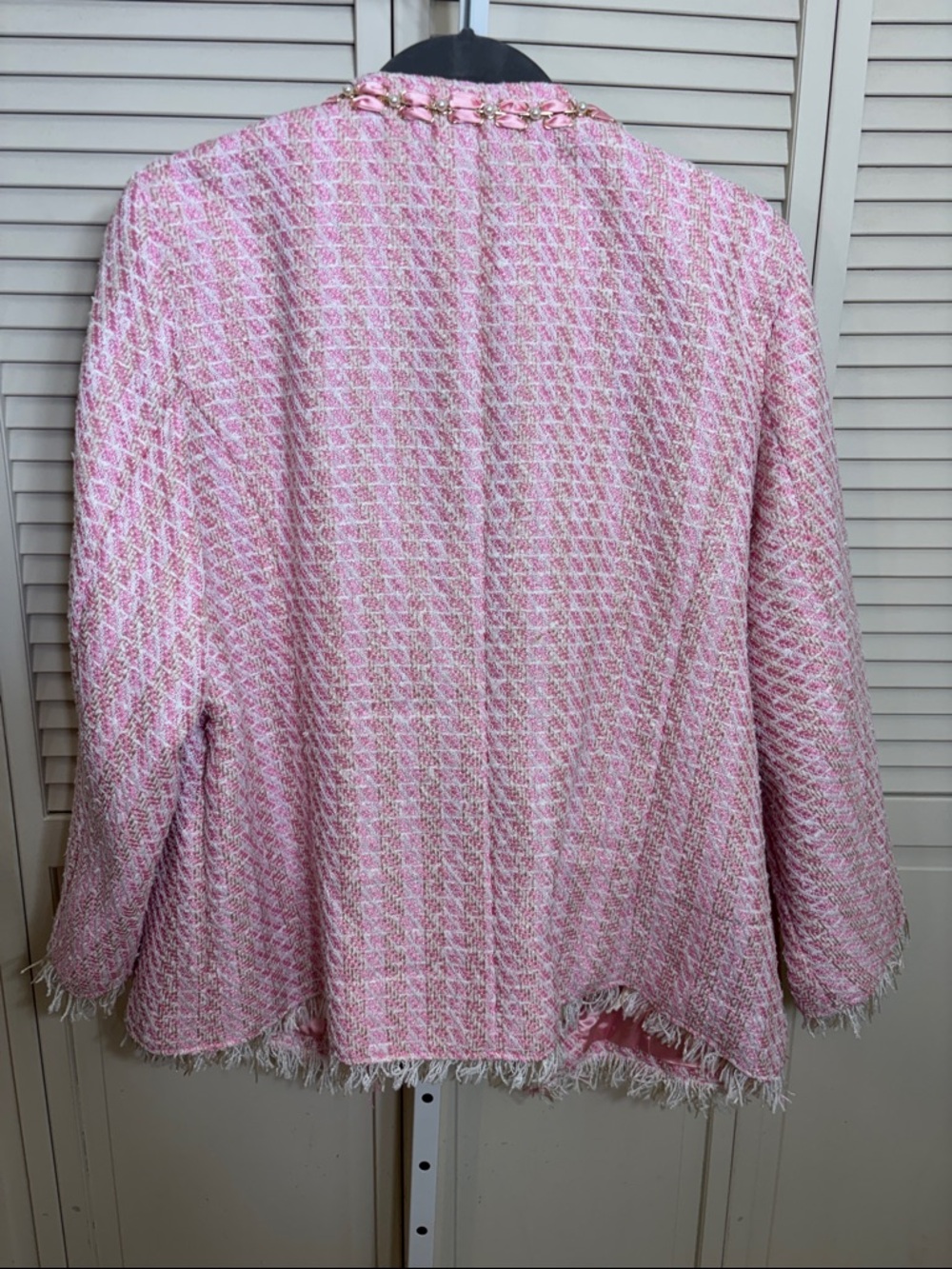 NWT Michael Simon Pink Tweed Ribbon & Pearls Fringe Jacket 3X - Picture 8 of 13